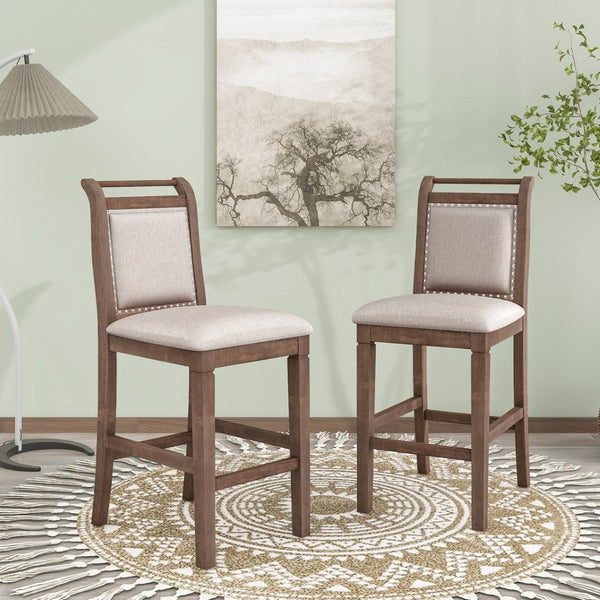 English Elm Topmax Drop Leaf Rubberwood Counter Dining Set with Upholstered Chairs for Small Spaces Brown N717S000259D