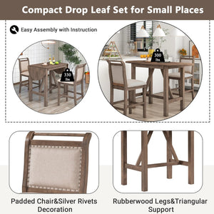 English Elm Topmax Drop Leaf Rubberwood Counter Dining Set with Upholstered Chairs for Small Spaces Brown N717S000259D