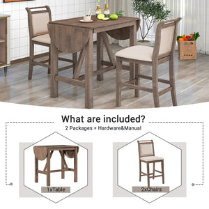English Elm Topmax Drop Leaf Rubberwood Counter Dining Set with Upholstered Chairs for Small Spaces Brown N717S000259D