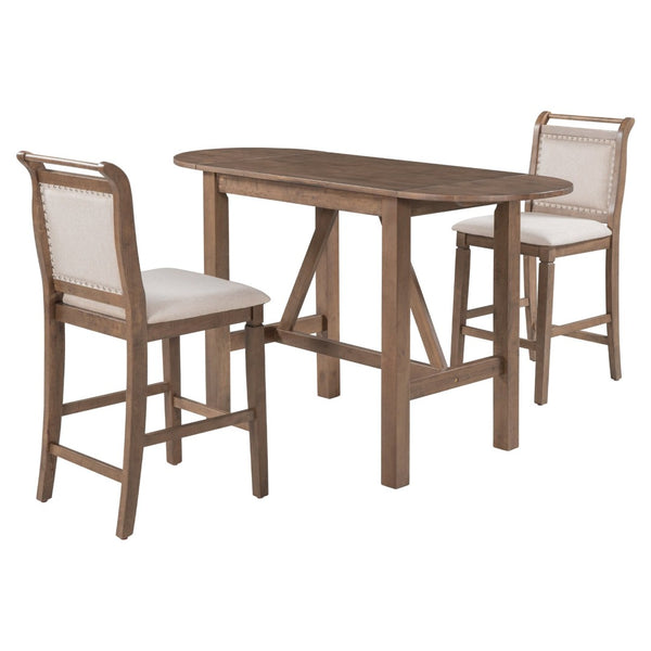 English Elm Topmax Drop Leaf Rubberwood Counter Dining Set with Upholstered Chairs for Small Spaces Brown N717S000259D