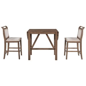 English Elm Topmax Drop Leaf Rubberwood Counter Dining Set with Upholstered Chairs for Small Spaces Brown N717S000259D
