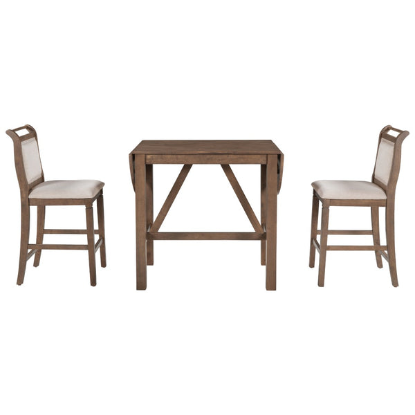 English Elm Topmax Drop Leaf Rubberwood Counter Dining Set with Upholstered Chairs for Small Spaces Brown N717S000259D