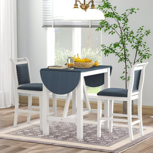 English Elm Topmax Drop Leaf Rubberwood Counter Dining Set with Upholstered Chairs for Small Spaces White N717S000259E