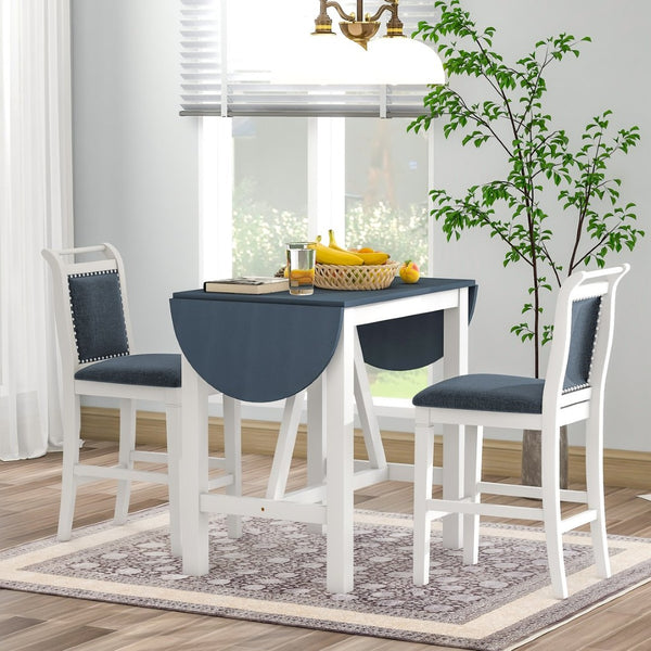 English Elm Topmax Drop Leaf Rubberwood Counter Dining Set with Upholstered Chairs for Small Spaces White N717S000259E