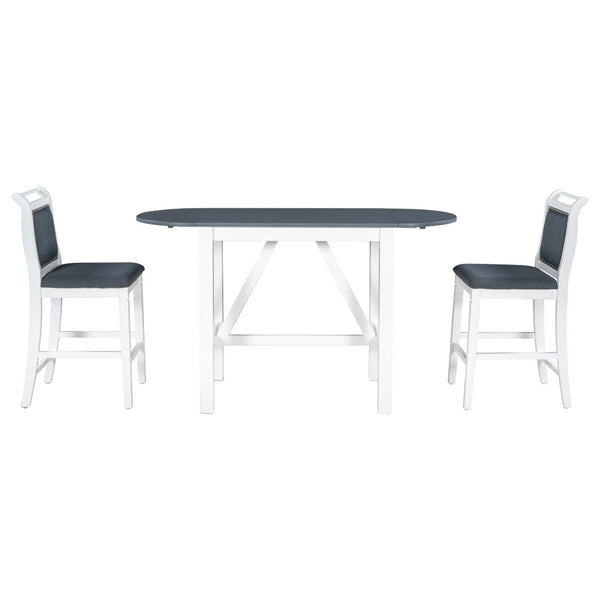English Elm Topmax Drop Leaf Rubberwood Counter Dining Set with Upholstered Chairs for Small Spaces White N717S000259E