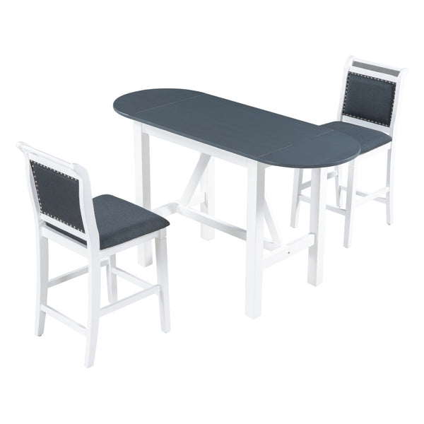 English Elm Topmax Drop Leaf Rubberwood Counter Dining Set with Upholstered Chairs for Small Spaces White N717S000259E