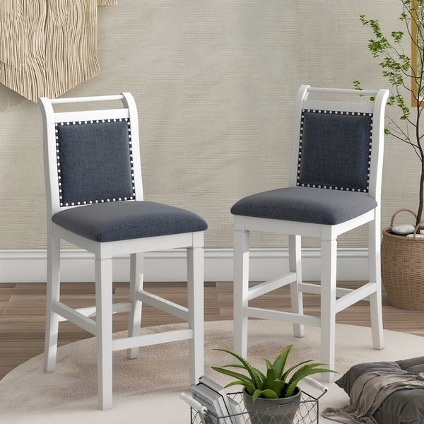 English Elm Topmax Drop Leaf Rubberwood Counter Dining Set with Upholstered Chairs for Small Spaces White N717S000259E