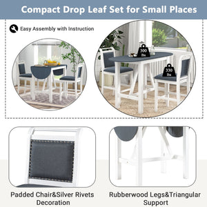 English Elm Topmax Drop Leaf Rubberwood Counter Dining Set with Upholstered Chairs for Small Spaces White N717S000259E