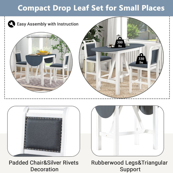 English Elm Topmax Drop Leaf Rubberwood Counter Dining Set with Upholstered Chairs for Small Spaces White N717S000259E