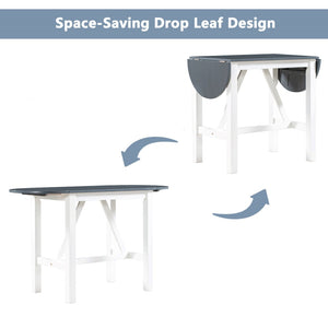 English Elm Topmax Drop Leaf Rubberwood Counter Dining Set with Upholstered Chairs for Small Spaces White N717S000259E