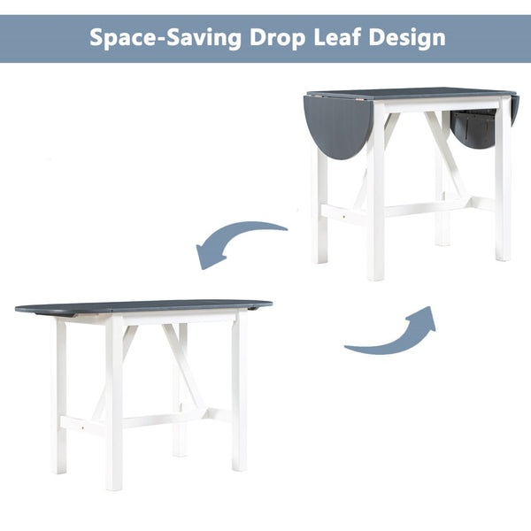 English Elm Topmax Drop Leaf Rubberwood Counter Dining Set with Upholstered Chairs for Small Spaces White N717S000259E