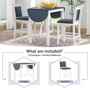English Elm Topmax Drop Leaf Rubberwood Counter Dining Set with Upholstered Chairs for Small Spaces White N717S000259E