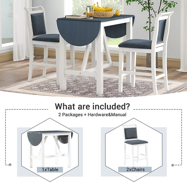 English Elm Topmax Drop Leaf Rubberwood Counter Dining Set with Upholstered Chairs for Small Spaces White N717S000259E