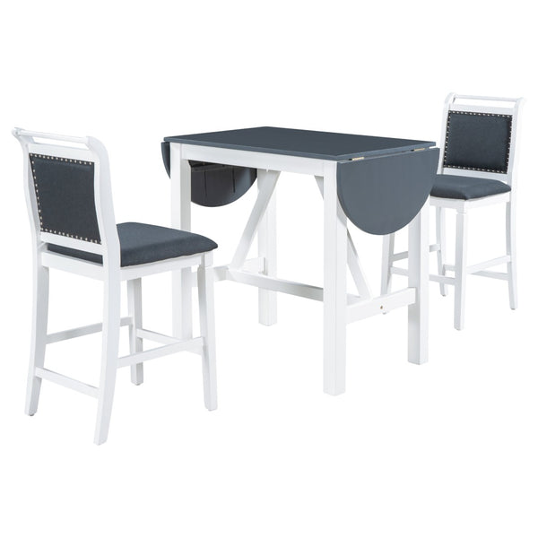English Elm Topmax Drop Leaf Rubberwood Counter Dining Set with Upholstered Chairs for Small Spaces White N717S000259E