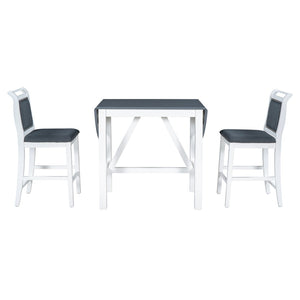 English Elm Topmax Drop Leaf Rubberwood Counter Dining Set with Upholstered Chairs for Small Spaces White N717S000259E