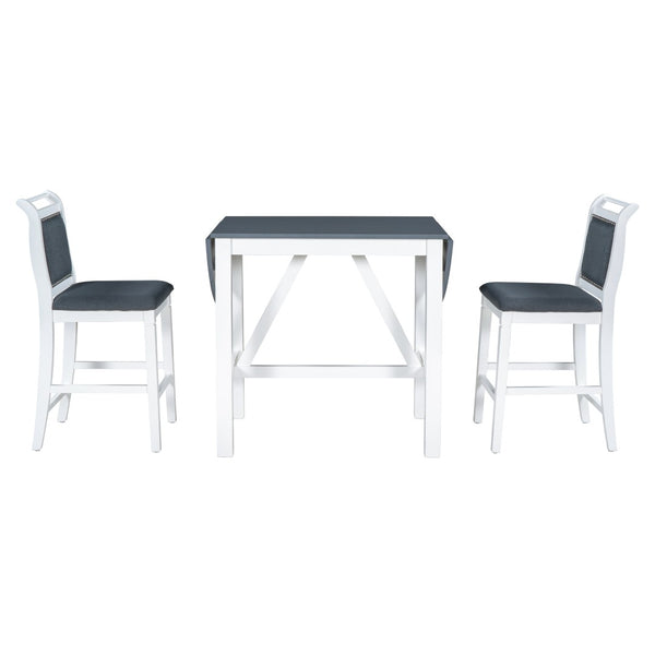 English Elm Topmax Drop Leaf Rubberwood Counter Dining Set with Upholstered Chairs for Small Spaces White N717S000259E