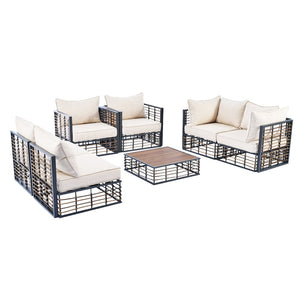 English Elm Topmax 7 Piece Outdoor Sectional Sofa Set Pe Rattan Steel Frame Thick Cushions Patio Dark Grey N717S100026E