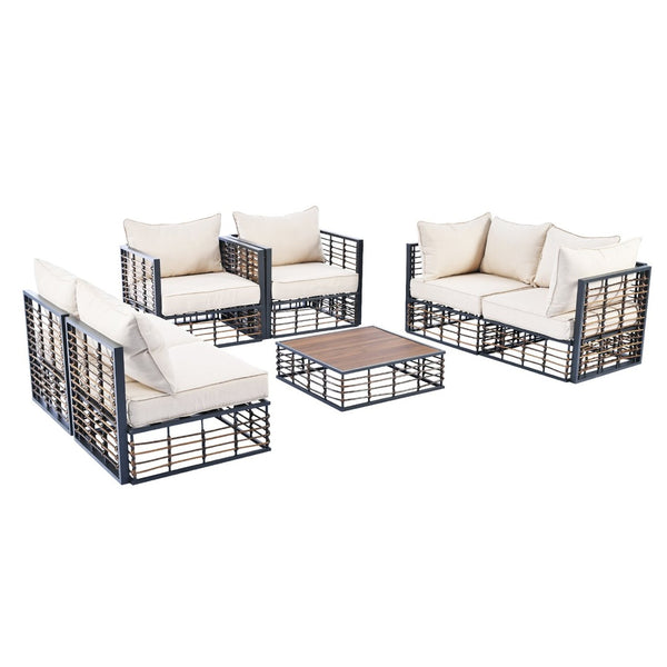 English Elm Topmax 7 Piece Outdoor Sectional Sofa Set Pe Rattan Steel Frame Thick Cushions Patio Dark Grey N717S100026E