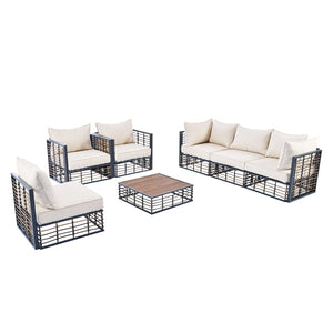 English Elm Topmax 7 Piece Outdoor Sectional Sofa Set Pe Rattan Steel Frame Thick Cushions Patio Dark Grey N717S100026E
