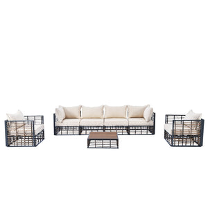 English Elm Topmax 7 Piece Outdoor Sectional Sofa Set Pe Rattan Steel Frame Thick Cushions Patio Dark Grey N717S100026E