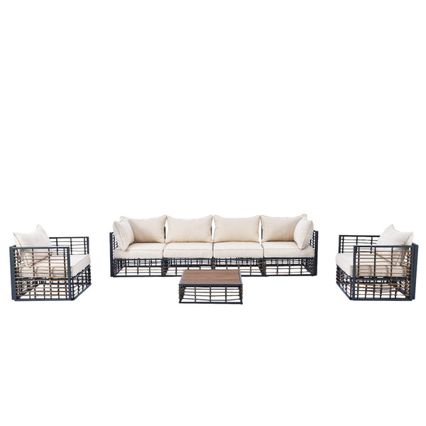 English Elm Topmax 7 Piece Outdoor Sectional Sofa Set Pe Rattan Steel Frame Thick Cushions Patio Dark Grey N717S100026E