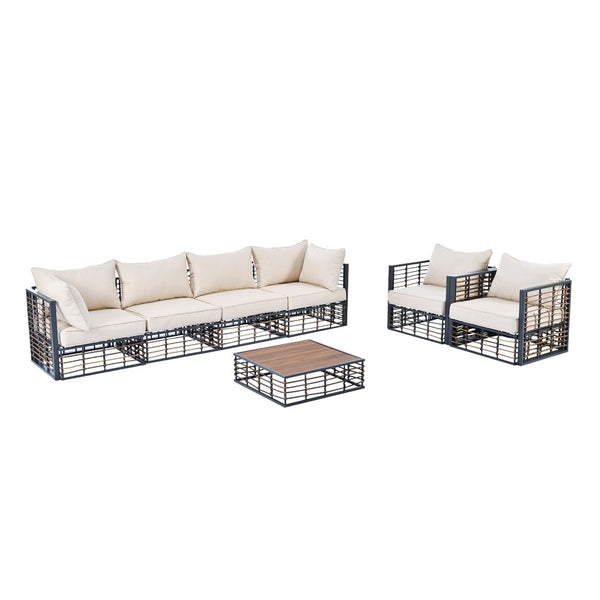 English Elm Topmax 7 Piece Outdoor Sectional Sofa Set Pe Rattan Steel Frame Thick Cushions Patio Dark Grey N717S100026E