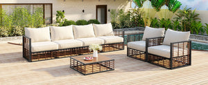 English Elm Topmax 7 Piece Outdoor Sectional Sofa Set Pe Rattan Steel Frame Thick Cushions Patio Dark Grey N717S100026E