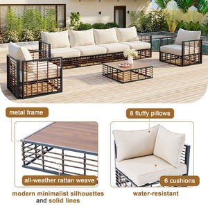 English Elm Topmax 7 Piece Outdoor Sectional Sofa Set Pe Rattan Steel Frame Thick Cushions Patio Dark Grey N717S100026E