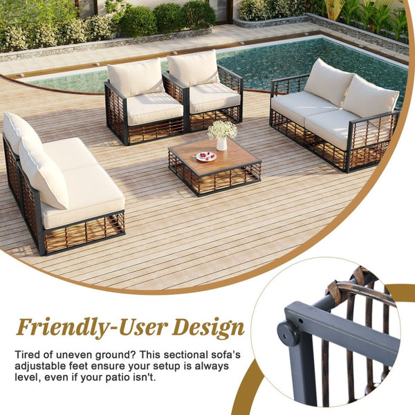 English Elm Topmax 7 Piece Outdoor Sectional Sofa Set Pe Rattan Steel Frame Thick Cushions Patio Dark Grey N717S100026E
