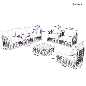 English Elm Topmax 7 Piece Outdoor Sectional Sofa Set Pe Rattan Steel Frame Thick Cushions Patio Dark Grey N717S100026E