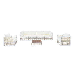 English Elm Topmax 7 Piece Outdoor Sectional Sofa Set Pe Rattan Steel Frame Thick Cushions Patio White N717S100026K