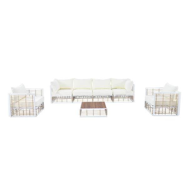 English Elm Topmax 7 Piece Outdoor Sectional Sofa Set Pe Rattan Steel Frame Thick Cushions Patio White N717S100026K