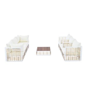 English Elm Topmax 7 Piece Outdoor Sectional Sofa Set Pe Rattan Steel Frame Thick Cushions Patio White N717S100026K
