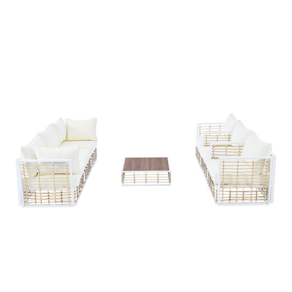 English Elm Topmax 7 Piece Outdoor Sectional Sofa Set Pe Rattan Steel Frame Thick Cushions Patio White N717S100026K
