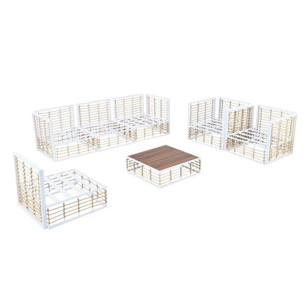 English Elm Topmax 7 Piece Outdoor Sectional Sofa Set Pe Rattan Steel Frame Thick Cushions Patio White N717S100026K