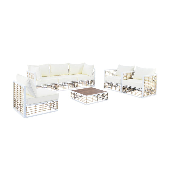 English Elm Topmax 7 Piece Outdoor Sectional Sofa Set Pe Rattan Steel Frame Thick Cushions Patio White N717S100026K