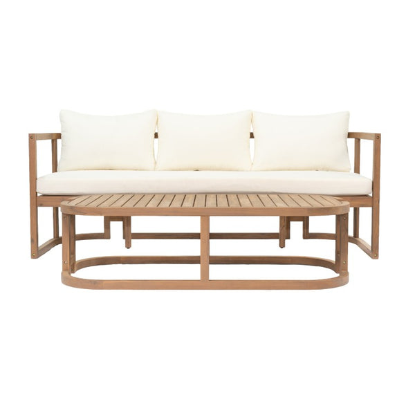 English Elm Topmax Acacia Wood 4 Piece Modular Sofa Set with Thick Cushions for Indoor Outdoor Living N717S264001A
