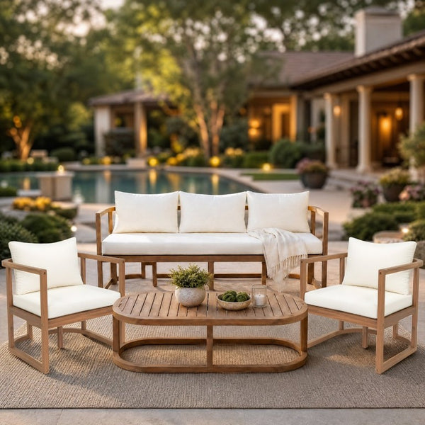 English Elm Topmax Acacia Wood 4 Piece Modular Sofa Set with Thick Cushions for Indoor Outdoor Living N717S264001A