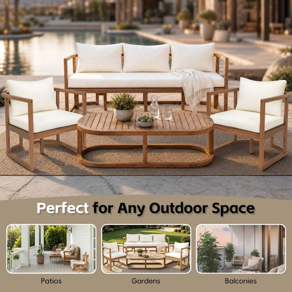 English Elm Topmax Acacia Wood 4 Piece Modular Sofa Set with Thick Cushions for Indoor Outdoor Living N717S264001A