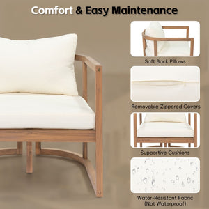 English Elm Topmax Acacia Wood 4 Piece Modular Sofa Set with Thick Cushions for Indoor Outdoor Living N717S264001A