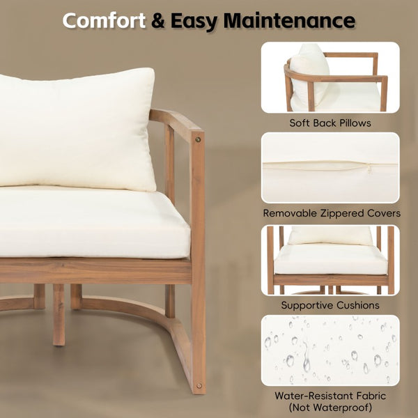 English Elm Topmax Acacia Wood 4 Piece Modular Sofa Set with Thick Cushions for Indoor Outdoor Living N717S264001A