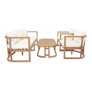 English Elm Topmax Acacia Wood 4 Piece Modular Sofa Set with Thick Cushions for Indoor Outdoor Living N717S264001A