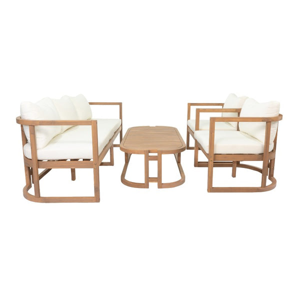 English Elm Topmax Acacia Wood 4 Piece Modular Sofa Set with Thick Cushions for Indoor Outdoor Living N717S264001A