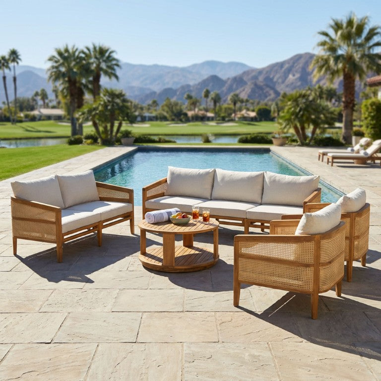 English Elm Topmax 5 Piece Acacia Hardwood Modular Outdoor Sofa Set with PE Rattan Panels N717S265001N