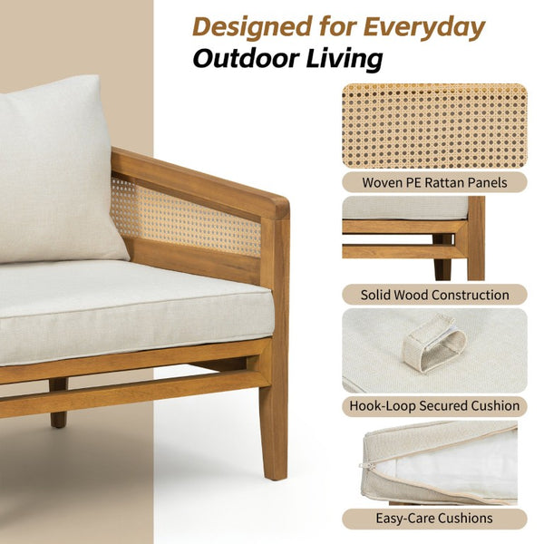 English Elm Topmax 5 Piece Acacia Hardwood Modular Outdoor Sofa Set with PE Rattan Panels N717S265001N