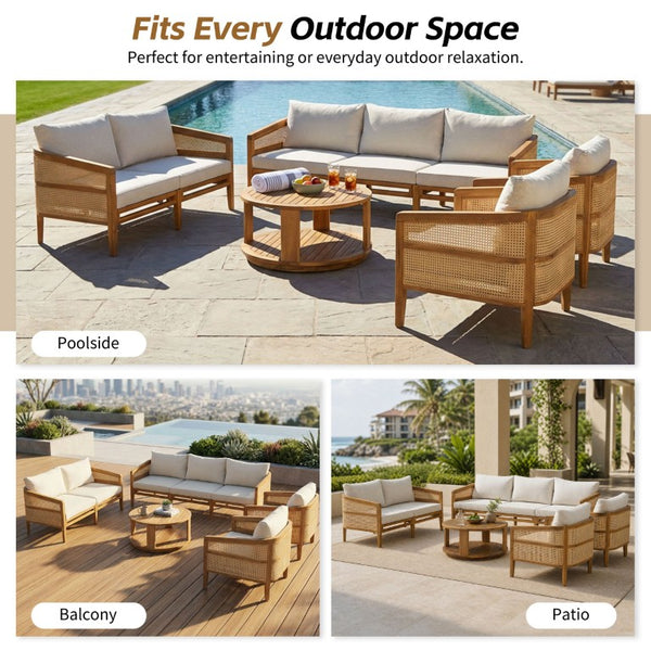 English Elm Topmax 5 Piece Acacia Hardwood Modular Outdoor Sofa Set with PE Rattan Panels N717S265001N