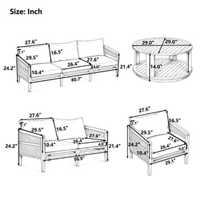 English Elm Topmax 5 Piece Acacia Hardwood Modular Outdoor Sofa Set with PE Rattan Panels N717S265001N