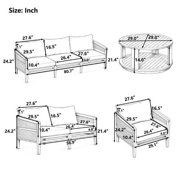 English Elm Topmax 5 Piece Acacia Hardwood Modular Outdoor Sofa Set with PE Rattan Panels N717S265001N