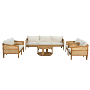 English Elm Topmax 5 Piece Acacia Hardwood Modular Outdoor Sofa Set with PE Rattan Panels N717S265001N