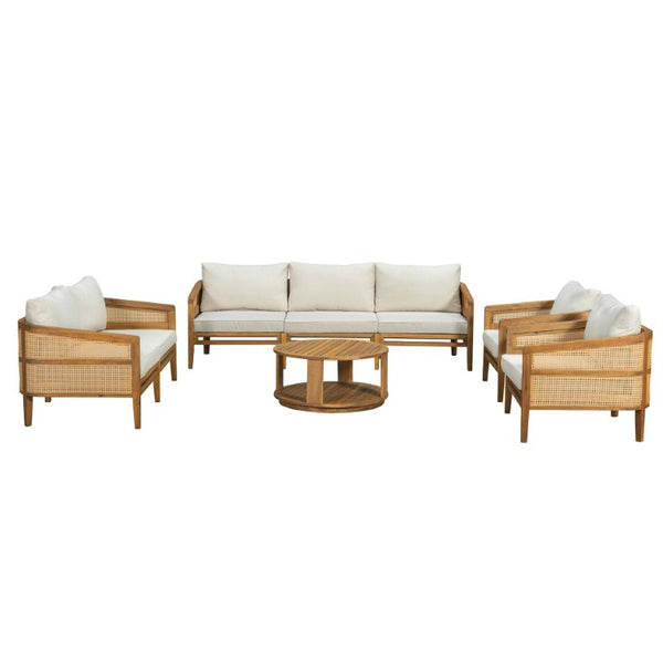 English Elm Topmax 5 Piece Acacia Hardwood Modular Outdoor Sofa Set with PE Rattan Panels N717S265001N